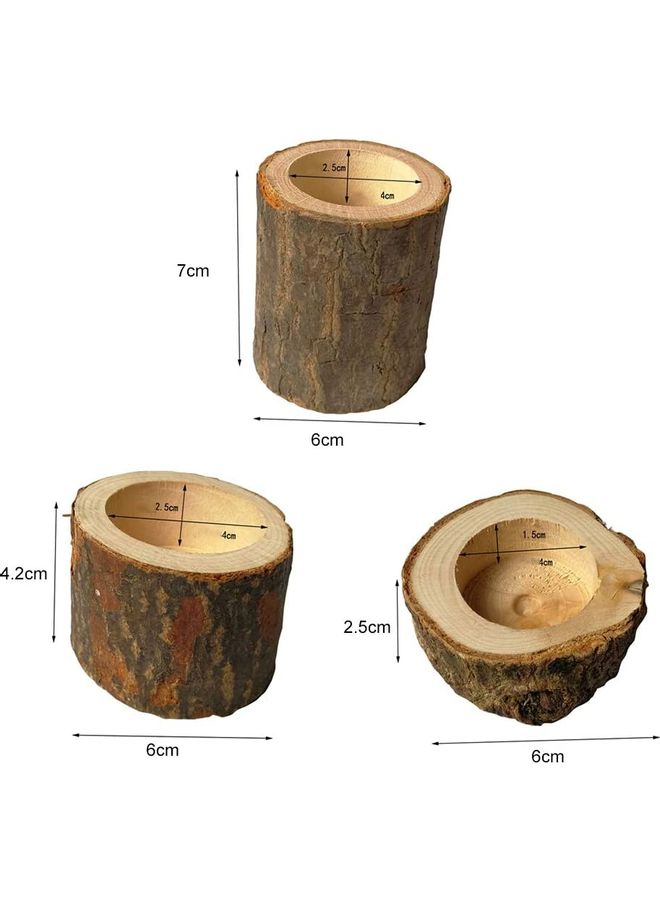 Wooden Candle Holder Set in Brown, 3 Pieces, Dimensions 7x6cm - Image 2