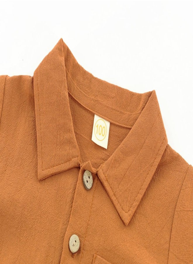 ACESTAR طقم قطن ولين للأطفال الصغار من ACESTAR مكون من قطعتين - قميص بأكمام طويلة وزر وسروال غير رسمي (بني، 80)  - Image 2