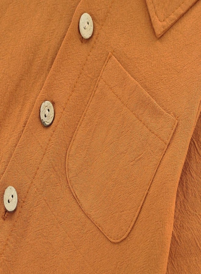 ACESTAR طقم قطن ولين للأطفال الصغار من ACESTAR مكون من قطعتين - قميص بأكمام طويلة وزر وسروال غير رسمي (بني، 80)  - Image 3