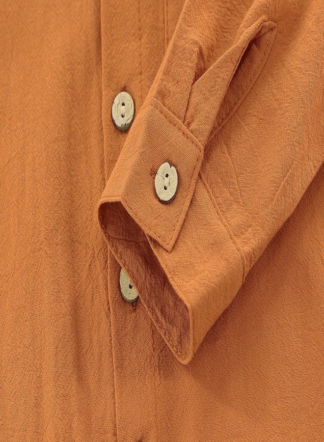 ACESTAR طقم قطن ولين للأطفال الصغار من ACESTAR مكون من قطعتين - قميص بأكمام طويلة وزر وسروال غير رسمي (بني، 80)  - Image 4