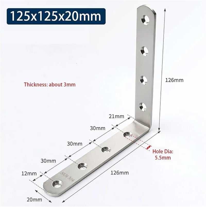 Stainless Steel L Shape Corner Brace Joint 125x125x20mm Furniture Fastener Angle Bracket - Image 3