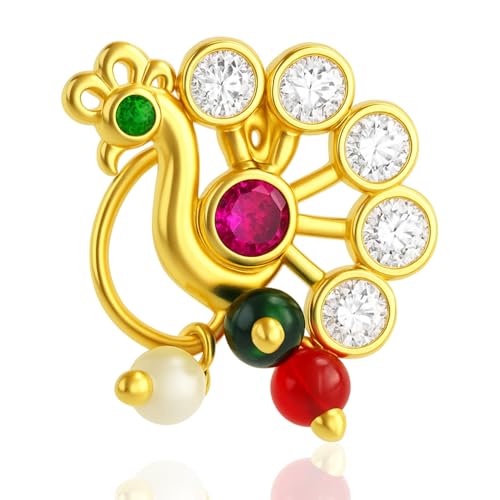 VAMA FASHIONS Gold Plated Crystal Stone Marathi Maharashtrian Nath Clip On Nose Ring Without Piercing Traditional Bridal Jewellery for Women & Girls - Image 1