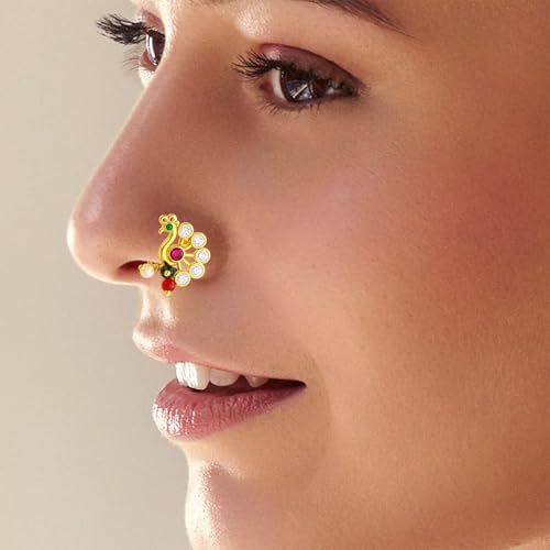 VAMA FASHIONS Gold Plated Crystal Stone Marathi Maharashtrian Nath Clip On Nose Ring Without Piercing Traditional Bridal Jewellery for Women & Girls - Image 5