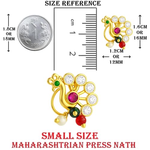 VAMA FASHIONS Gold Plated Crystal Stone Marathi Maharashtrian Nath Clip On Nose Ring Without Piercing Traditional Bridal Jewellery for Women & Girls - Image 3