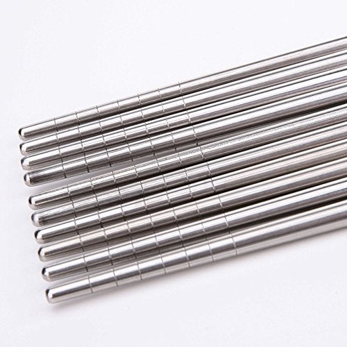 eS³kube 5 Pair 304 Plain Stainless Steel Chopsticks Set Chinese Sliver Dinnerware Reusable Non-Slip Sticks Tableware - Sets of 5 Pairs - Image 2