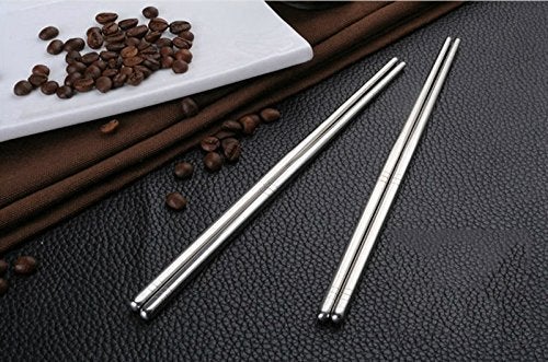 eS³kube 5 Pair 304 Plain Stainless Steel Chopsticks Set Chinese Sliver Dinnerware Reusable Non-Slip Sticks Tableware - Sets of 5 Pairs - Image 4