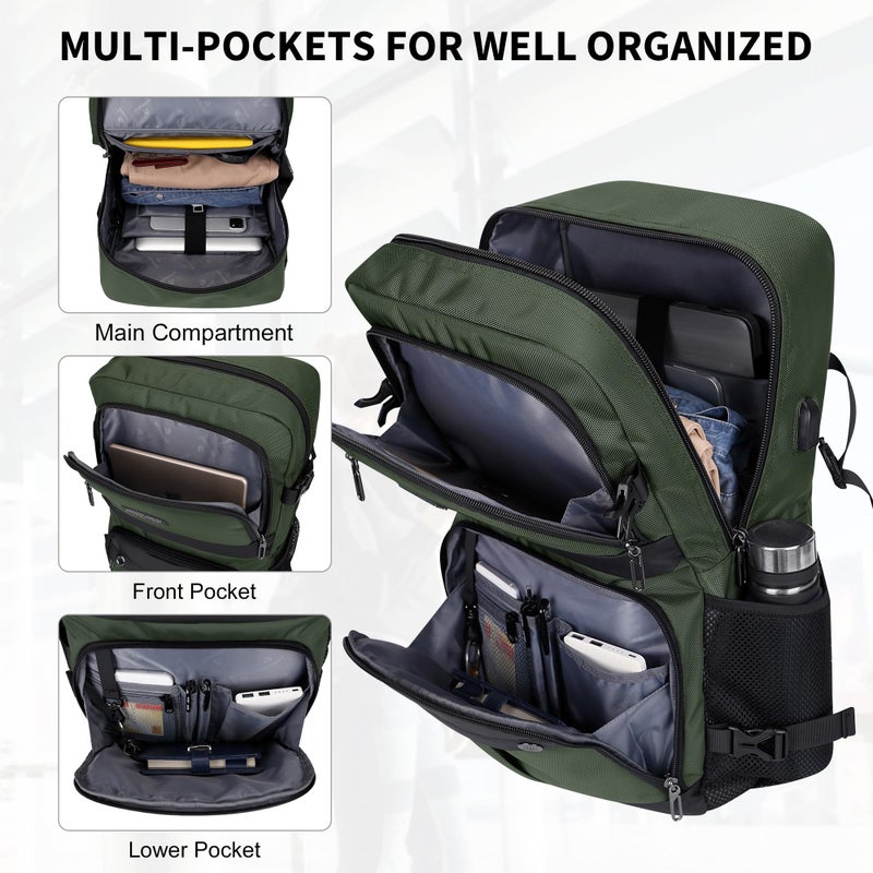 WITZMAN Carry on Travel Backpack for Men Women Laptop Backpack with USB Charging Port Airline Approved(B683 Army Green) - Image 3