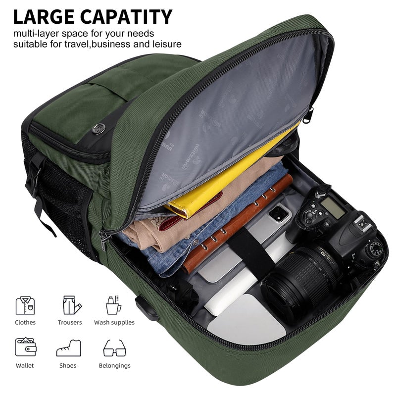 WITZMAN Carry on Travel Backpack for Men Women Laptop Backpack with USB Charging Port Airline Approved(B683 Army Green) - Image 4
