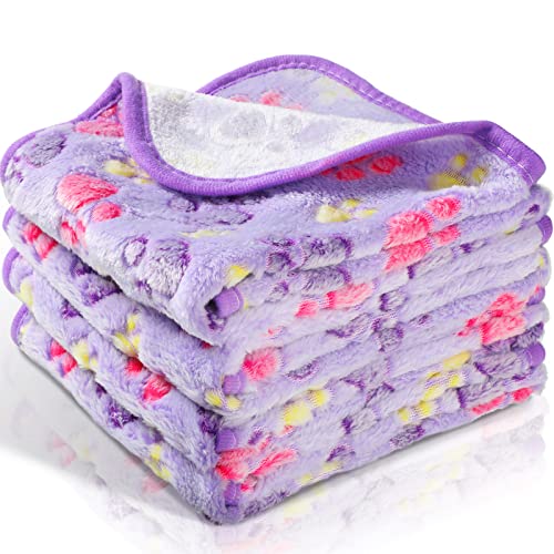 Tatuo 4 Pack Fleece Dog Blankets for Puppy Cats MultiSize Sleep Mat for Pet Guinea Pig Soft Washable Warm Crate Bed Puppy Teething Toys Print Pattern Blanket IndoorPurple30 x 205 InchPaw - Image 1