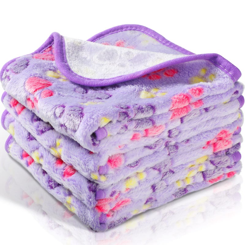Tatuo 4 Pack Fleece Dog Blankets for Puppy Cats MultiSize Sleep Mat for Pet Guinea Pig Soft Washable Warm Crate Bed Puppy Teething Toys Print Pattern Blanket IndoorPurple30 x 205 InchPaw - Image 2