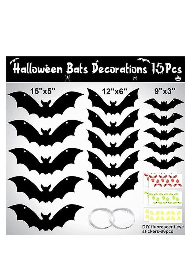 Brain Giggles Brain Giggles 15 Pcs Hanging Decoration Bat with Glowing Eyes for Outdoor Indoor Decoration  - Image 2