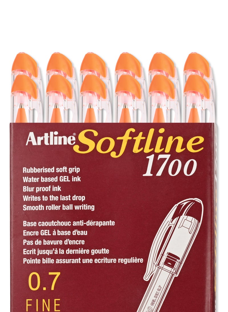 Artline 12 Pieces Pen 1700 Softline Gel Inked, Rubberized Soft Grip, Fine 0.7mm, Color:Orange-ARBNEGB-1700FOR - Image 2