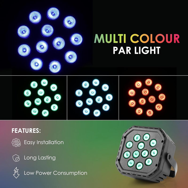 Gesto ضوء بار دي جي RGB نحاسي مع جهاز تحكم عن بعد، إضاءة LED ملونة 6 في 1، أضواء ديسكو متغيرة الألوان لحفلات عيد الميلاد، حفلات المنزل، عرض الديسكو، أضواء ديوالي، الفعاليات - 12 LED، أسود - Image 4