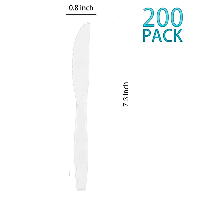 MOACOCK 200 Count Clear Plastic Knives  Heavy Weight Disposable Spoons Cutlery Plastic Utensils  Clear PlasticSilverware Bulk - Image 2