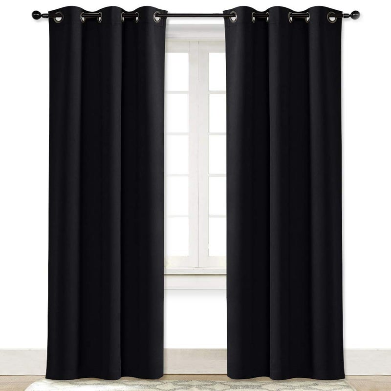 NICETOWN Soundproof Thermal Insulated Blackout Curtain Thermal Insulated Solid Grommet Room Darkening Drape for Dining Room (Single Panel, 42 inches by 84 inch, Black) - Image 1