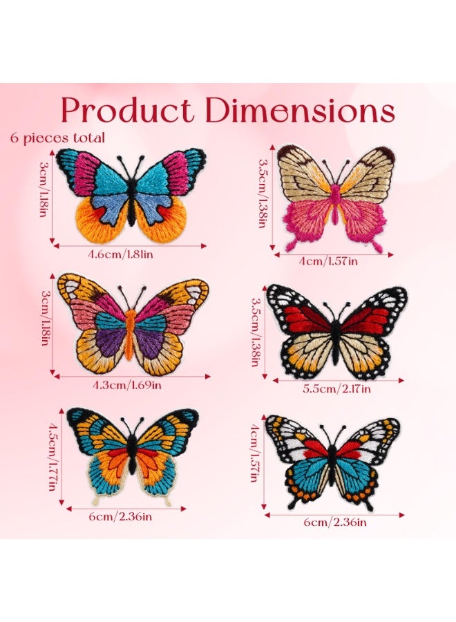 6Pcs Colorful Butterfly Embroidery Patches, 6 Styles Iron On & Sew On Appliques for Clothes, Bags, Hats, Shoes & DIY Crafts - Image 2