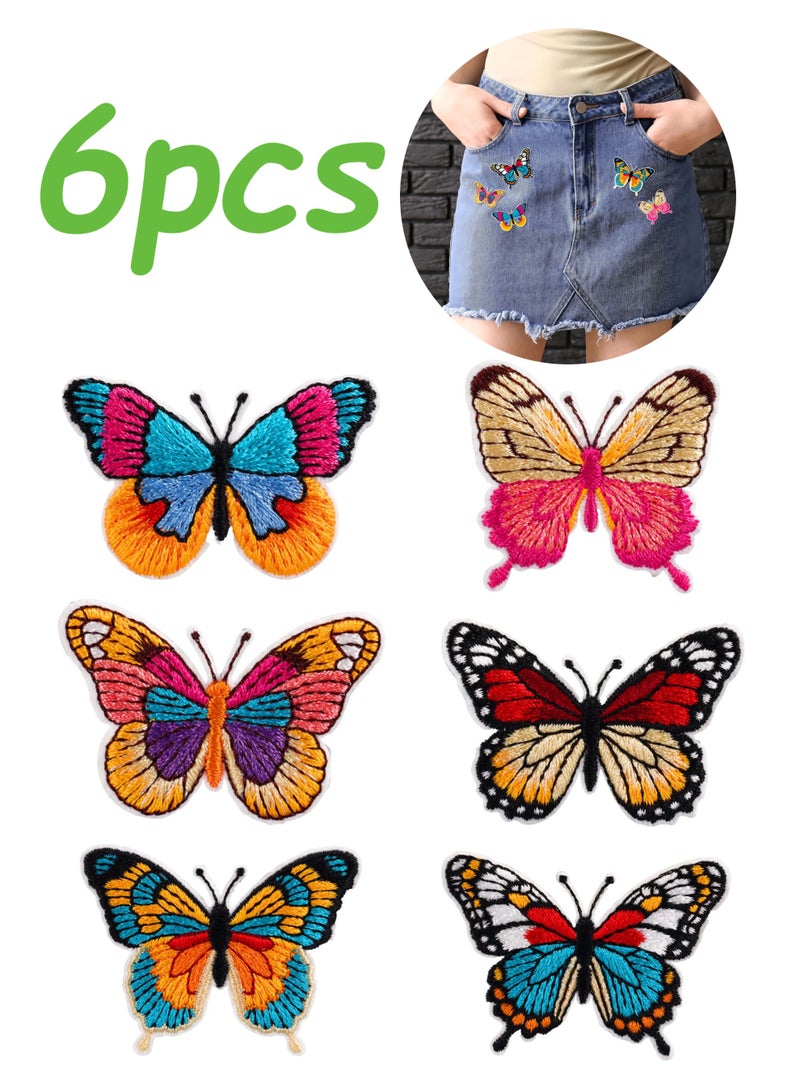 6Pcs Colorful Butterfly Embroidery Patches, 6 Styles Iron On & Sew On Appliques for Clothes, Bags, Hats, Shoes & DIY Crafts - Image 1