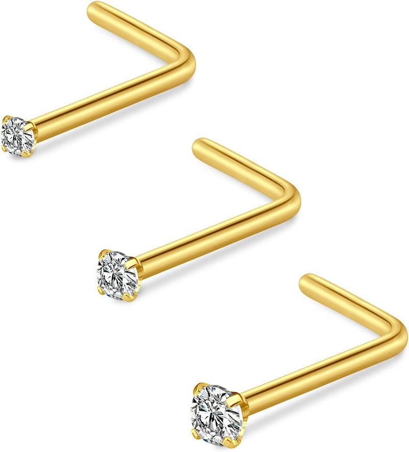 D.Bella 18G 20G 22G L Shaped Nose Studs Surgical Stainless Steel 1.5mm 2mm 2.5mm 3mm CZ Nose Rings For Women - Image 1
