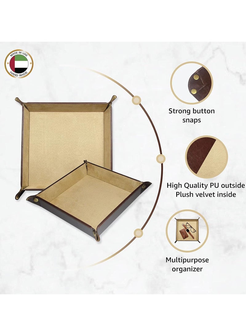 LeArt Leather Valet Tray Organizer for Men and Women - Home and Office, Desk and Bedside Catchall holder for Wallets, Jewelry, Watches, Keys, Coins, Mobile, Cosmetics, TV Remote (Tan Brown) - Image 2