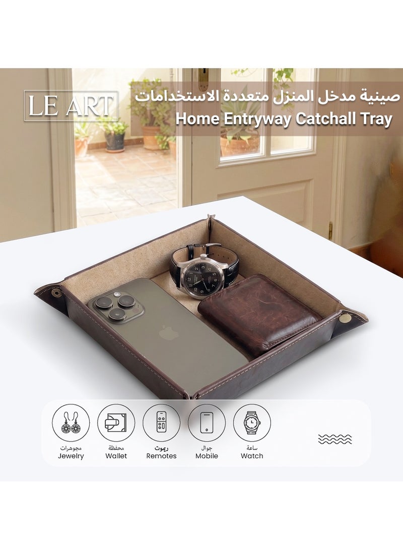 LeArt Leather Valet Tray Organizer for Men and Women - Home and Office, Desk and Bedside Catchall holder for Wallets, Jewelry, Watches, Keys, Coins, Mobile, Cosmetics, TV Remote (Tan Brown) - Image 3