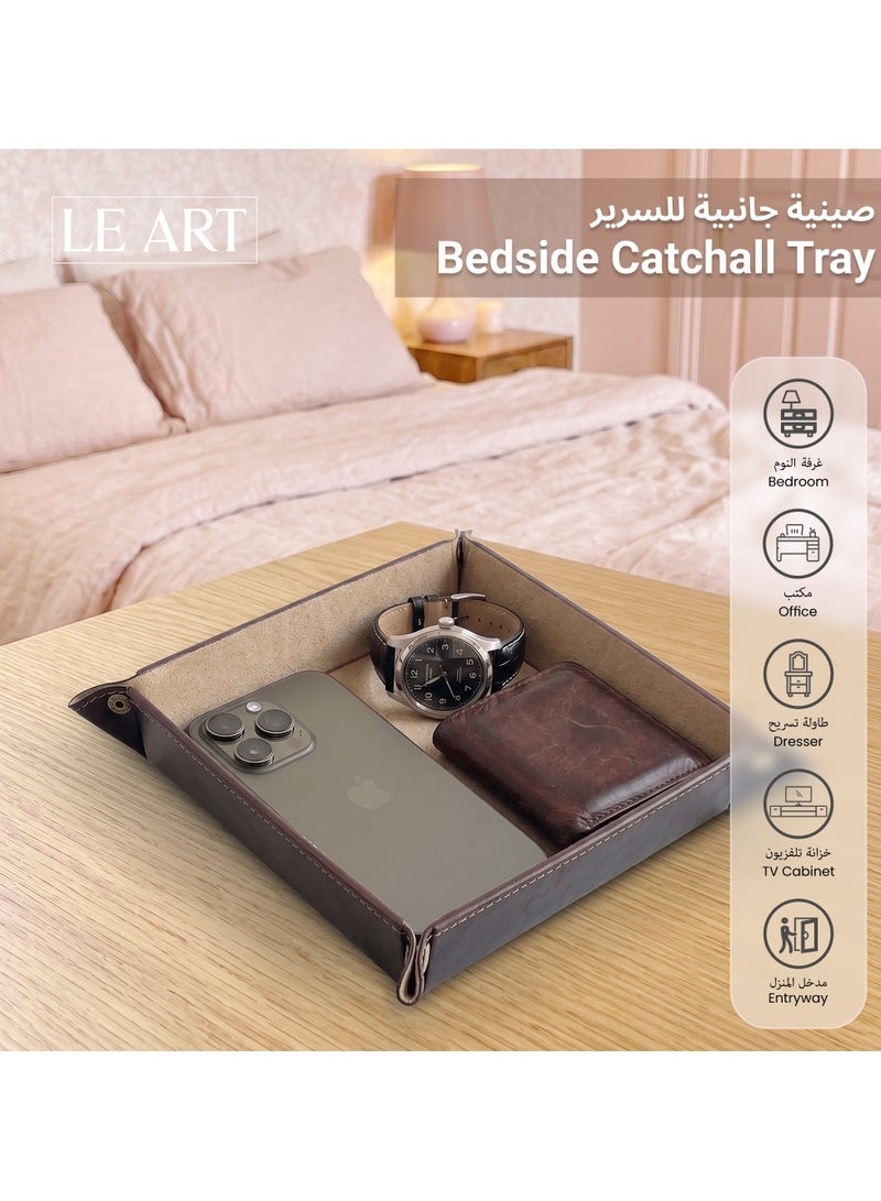 LeArt Leather Valet Tray Organizer for Men and Women - Home and Office, Desk and Bedside Catchall holder for Wallets, Jewelry, Watches, Keys, Coins, Mobile, Cosmetics, TV Remote (Tan Brown) - Image 4