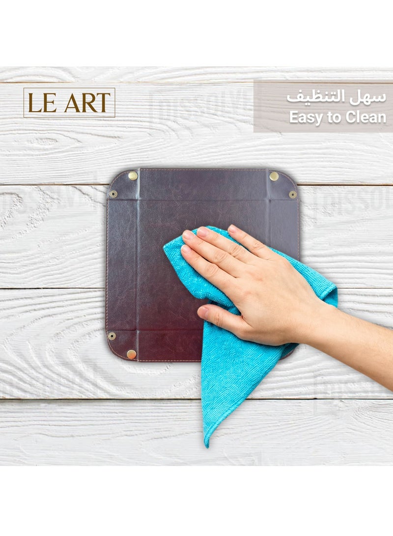 LeArt Leather Valet Tray Organizer for Men and Women - Home and Office, Desk and Bedside Catchall holder for Wallets, Jewelry, Watches, Keys, Coins, Mobile, Cosmetics, TV Remote (Tan Brown) - Image 5