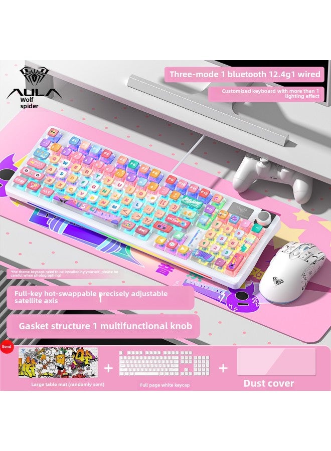S98 Wireless Mechanical Keyboard Customized Three-mode E-sports Game Keyboard And Mouse Suit Hot Plug Office Dedicated-Color:Blue Axis-music Party [keyboard And Mouse Set] Free: Desk Mat + Dust Cover + Full Page White Keycaps - Yes - 96 Keys  - Image 1