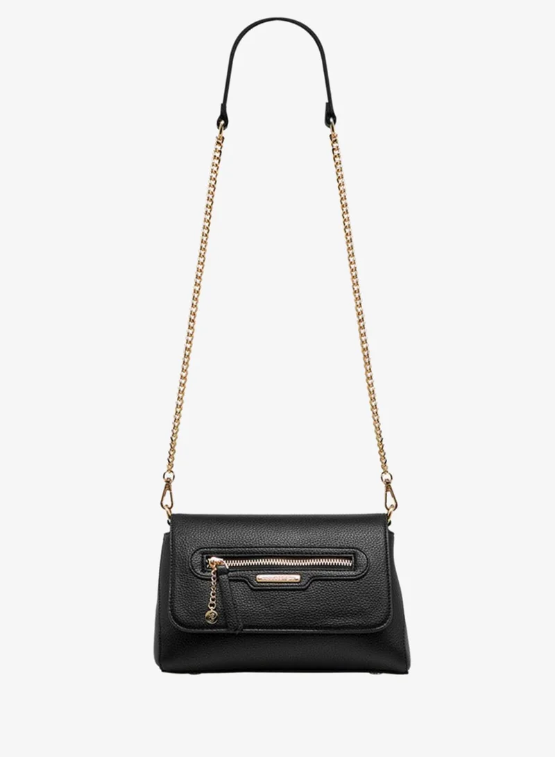 Celeste BLACK Solid Crossbody Bag with Detachable Chain Strap and Button Closure for Women | Best Price UAE