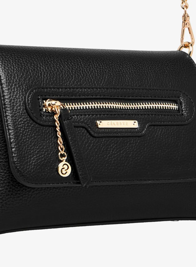 Celeste BLACK Solid Crossbody Bag with Detachable Chain Strap and Button Closure for Women | Best Price UAE