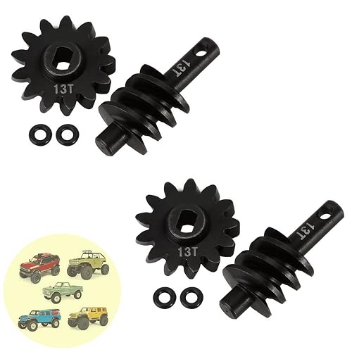 AMK 2pcs Steel Axle Differentials Gear 13T/2T Front and Rear Overdrive Differential Worm Gear for Axial SCX24 1/24 RC Crawler Truck Car Upgrades Parts Accessories (2T-13T) - Image 1