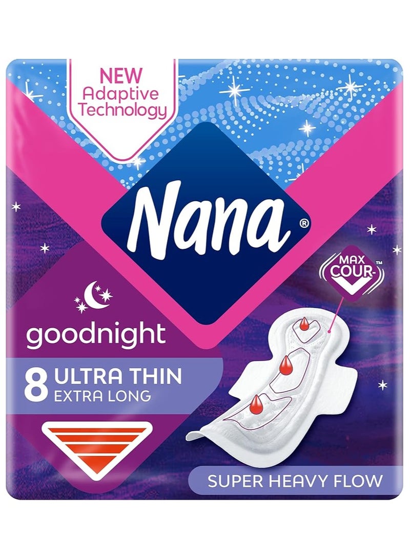 Nana 8 PC Ultra Goodnight Sanitary Pads – With Secure Wings! 
