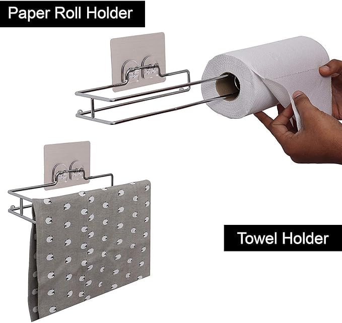 Stickzy Stainless Steel Adhesive Toilet Paper Holder - No-Drill Wall Mount Tissue Roll Stand, Rustproof Waterproof Bathroom Organizer & Kitchen Towel Rack, Big Size Silver (Pack of 1) - Image 5