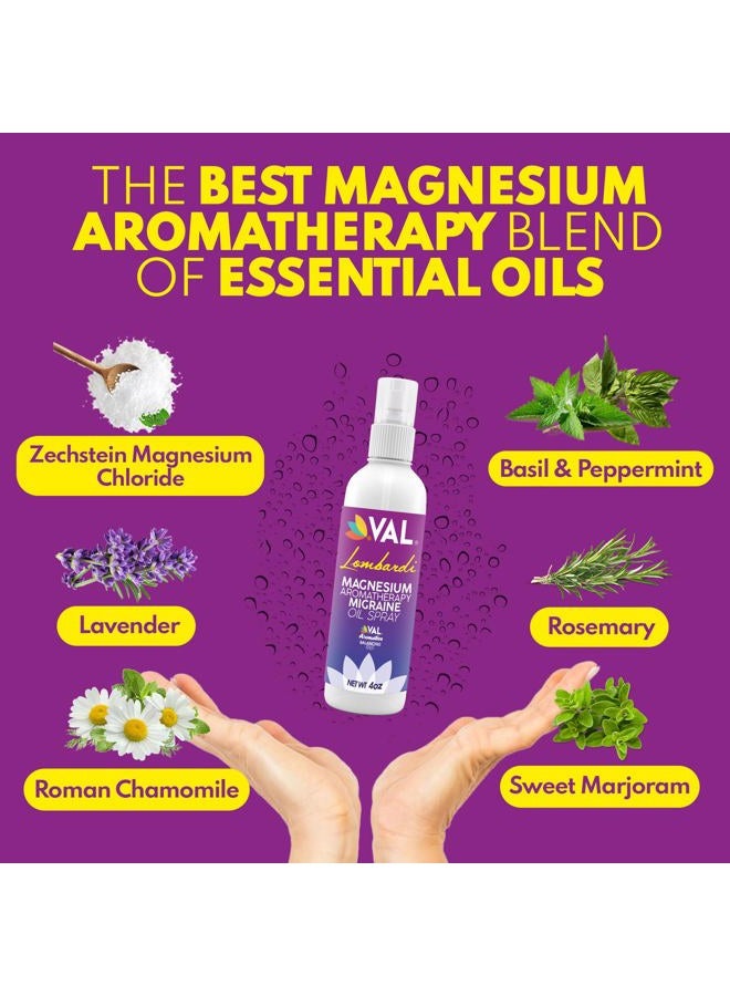 VAL Lombardi Migraine & Headache Relief | Transdermal Magnesium Aromatherapy Oil Spray | Magnesium & Organic Essential Oils Lavender, Sweet Marjoram, Peppermint, Rosemary, Basil, Chamomile | 4 oz - Image 2