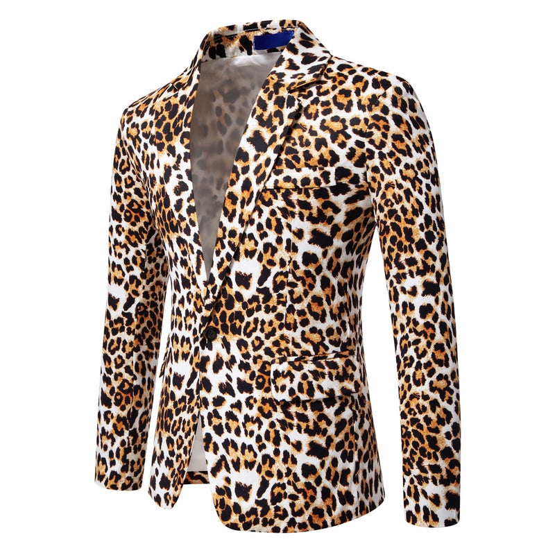 Foreign Trade Men''s Suit 2025 Spring and Autumn New -size Leopard Print Nightclub Suit Dress Performance Coat Men''s Jacket - Image 2