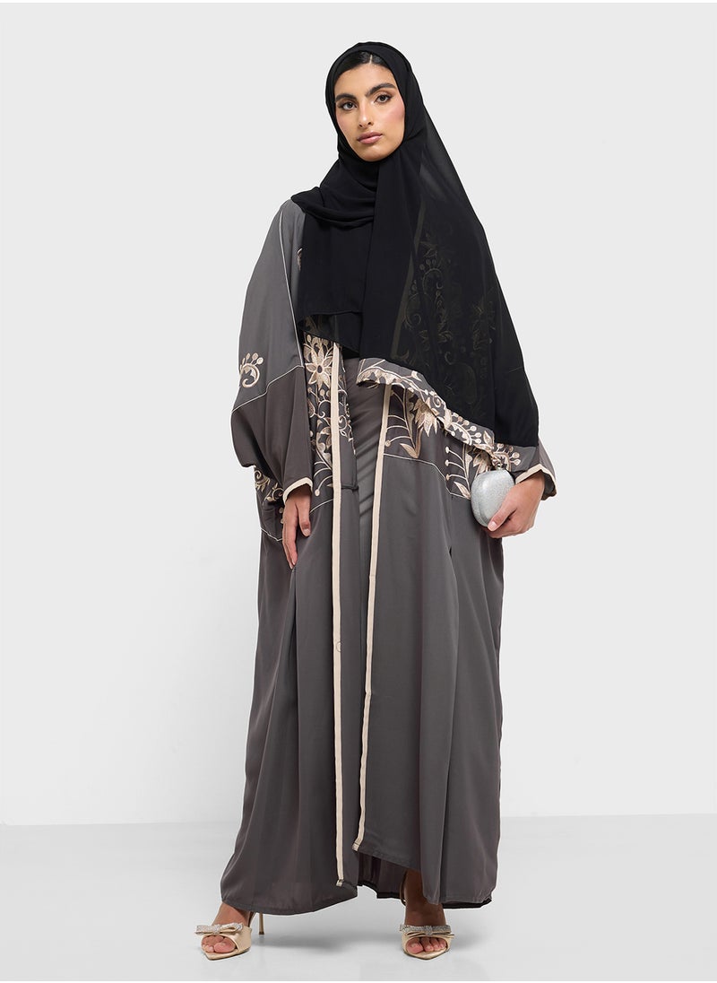 hayas closet Floral Embroidered Open Type Abaya  - Image 1