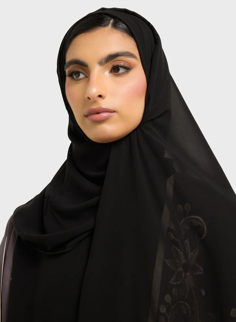 hayas closet Floral Embroidered Open Type Abaya