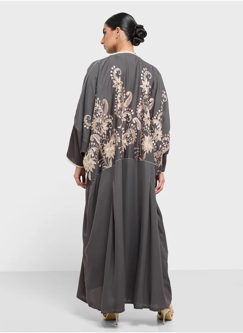 hayas closet Floral Embroidered Open Type Abaya