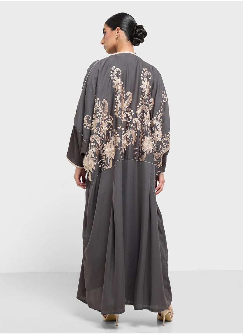 hayas closet Floral Embroidered Open Type Abaya  - Image 2