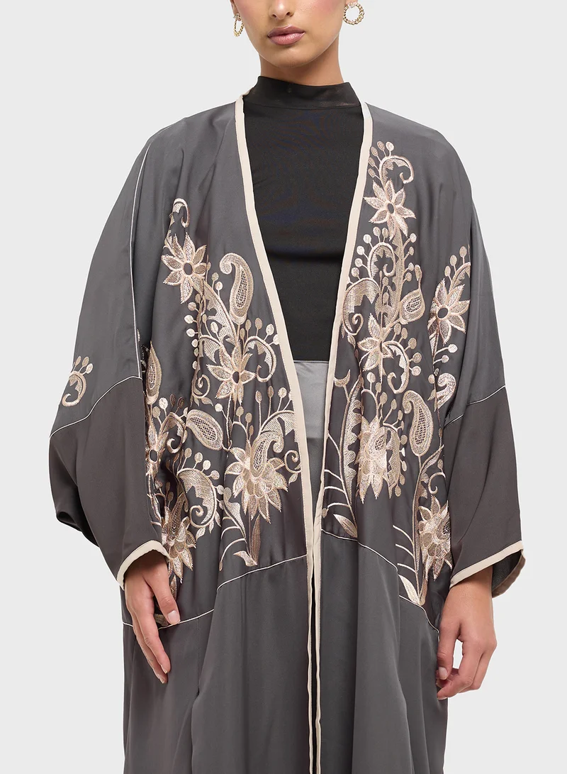 hayas closet Floral Embroidered Open Type Abaya