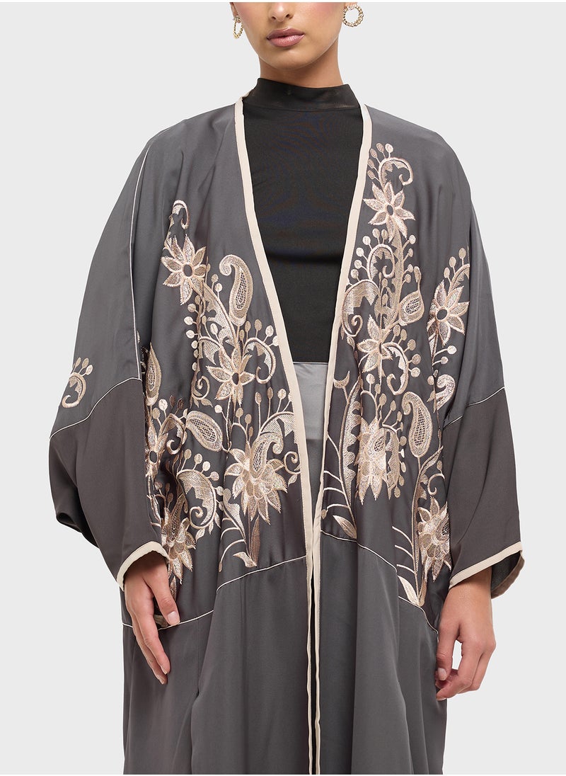 hayas closet Floral Embroidered Open Type Abaya  - Image 3