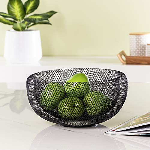 Torre Tagus Torre & Tagus 11 Inch Black Double Wall Wire Mesh Metal Decorative Bowl, Modern Fruit Bowl Basket for Kitchen Island, Dining Room Table, Entryway Console, Great Room Accent Table, Home Office Decor - Image 4