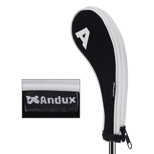 Andux 12pcs/Set Golf Iron Club Head Covers Number Print Long Neck with Zipper Black/White - Image 3