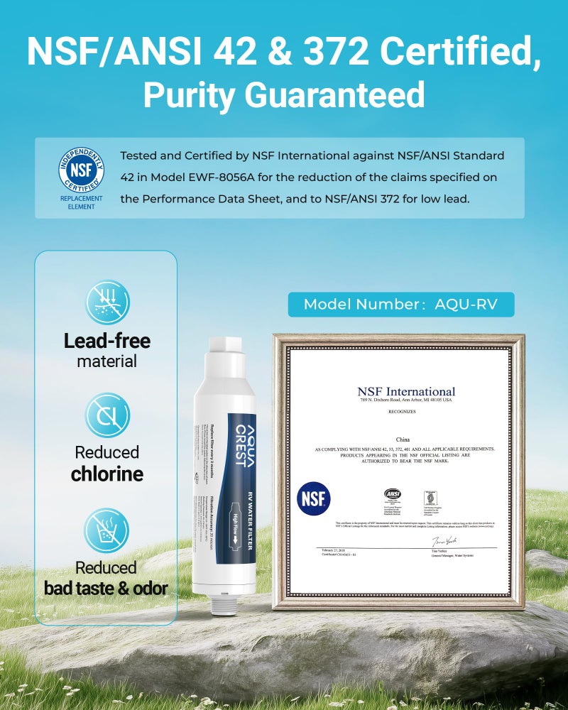 AquaCrest AQUA CREST RV Inline Hose Water Filter, Garden and Camper, NSF Certified, Greatly Reduces Chlorine, Bad Taste, Odor, 2 Pack with Hose Protector (Package May Vary) - Image 3