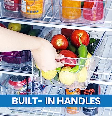 Dhadh Dhadh Refrigerator Organizer Bins 2pcs Clear Plastic Bins For Fridge Freezer Kitchen Cabinet Pantry Organization and Storage Refrigerator Organizer Bins Pack of 2  - Image 2