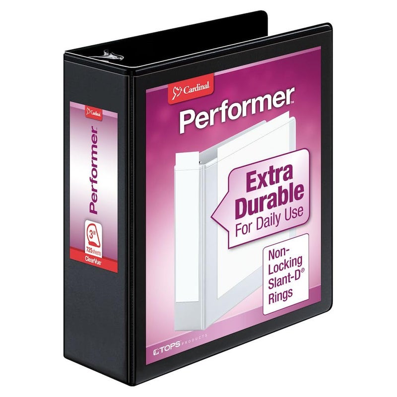 Cardinal 17601 Clearvue Xtravalue D-Ring Presentation Binder, Black Vinyl, 3 Capacity, 3-Inch - Image 3