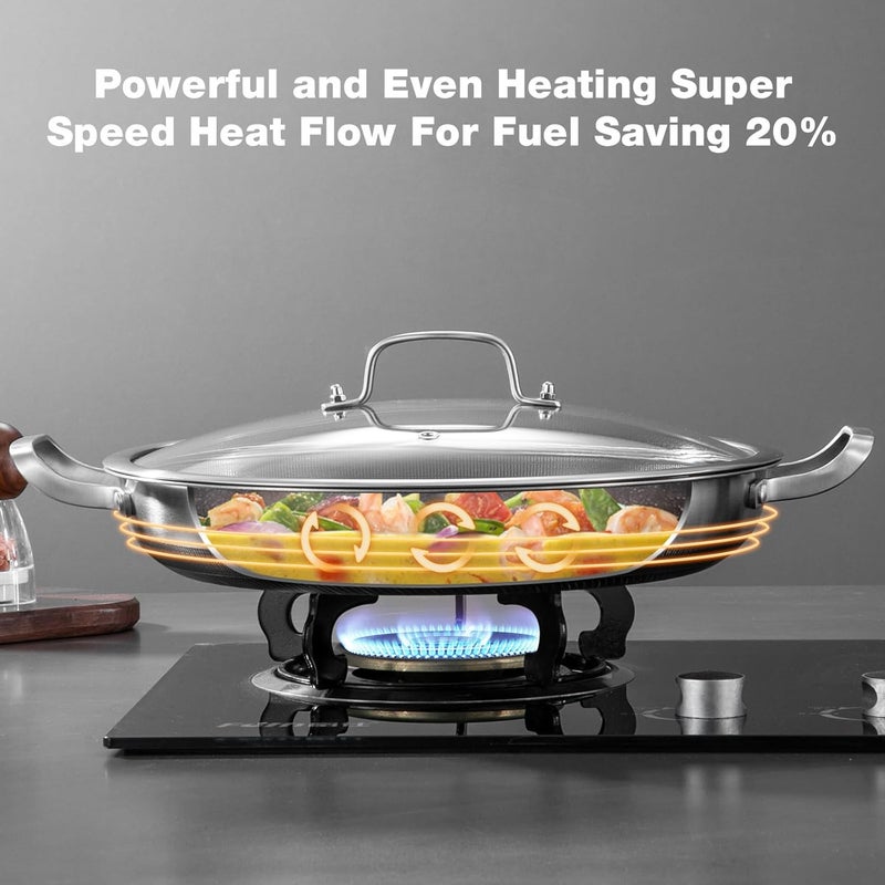 Yeksum 14 Inch Paella Pan with Lid, Ceramic Nonstick & Stainless Steel Induction Ready, 12-Serving Large Skillet, Oven Safe 550°F for Paella, Searing, Frying (Family Gathering & Outdoor Cooking) - Image 5