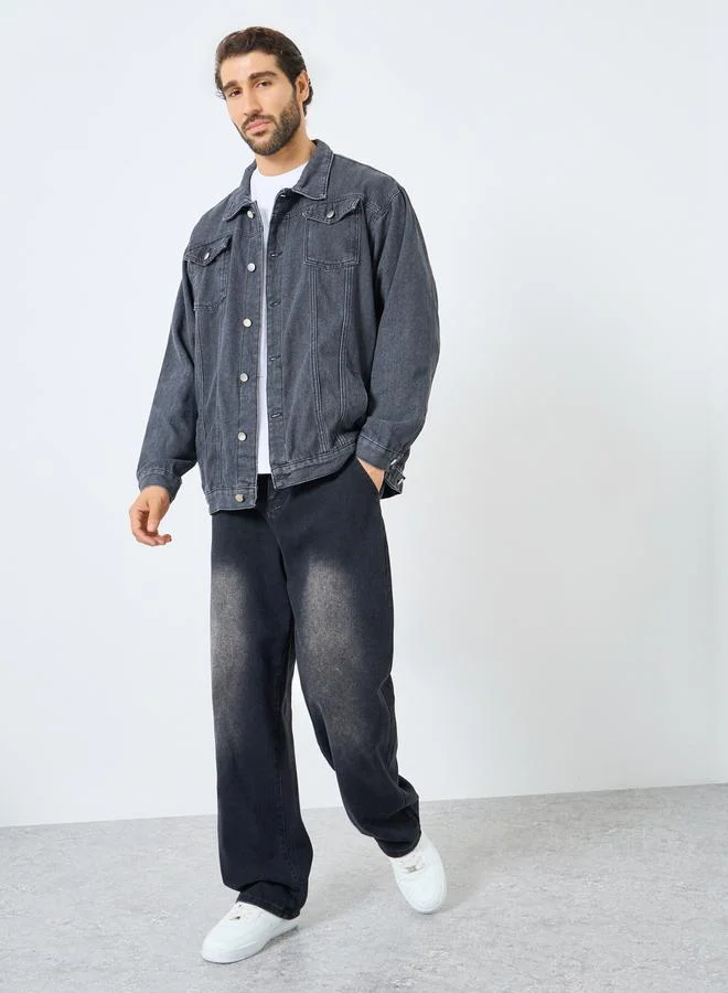Styli Men Oversized Denim Jacket with Pockets