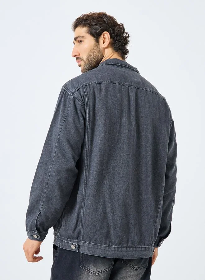 Styli Grey Men Oversized Denim Jacket with Pockets for Men | Best Price UAE