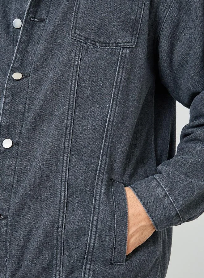 Styli Grey Men Oversized Denim Jacket with Pockets for Men | Best Price UAE