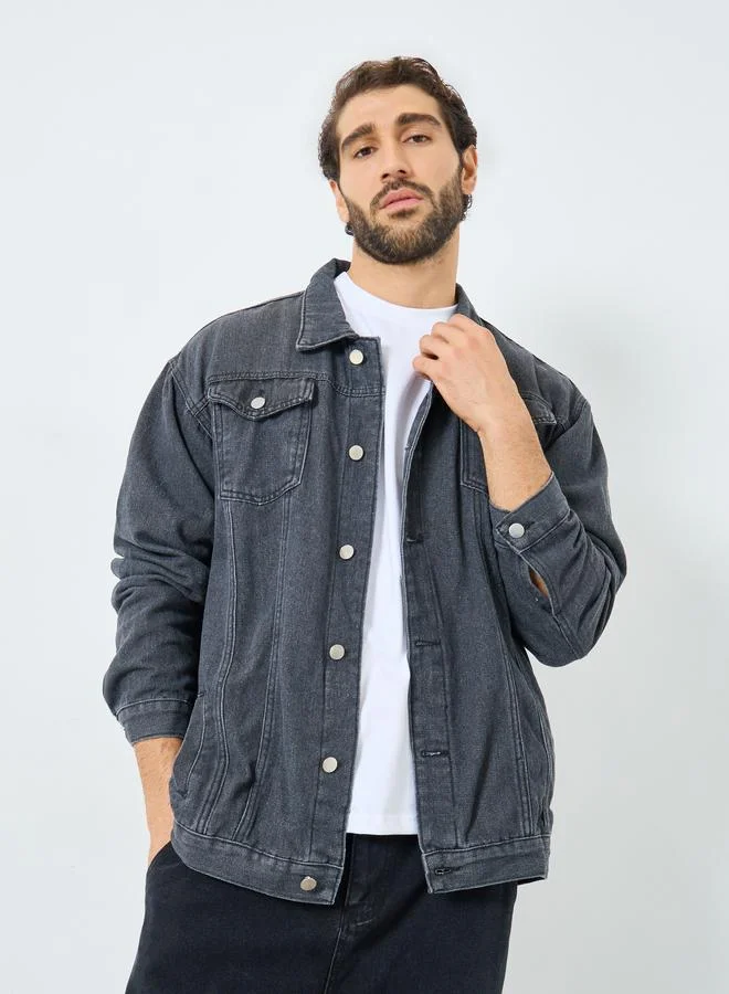 Styli Men Oversized Denim Jacket with Pockets